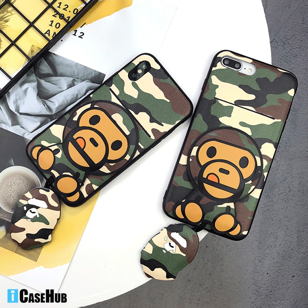 Japan AAPE BAPE Camo Leather iPhone Case Holder
